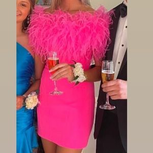 Ashley Lauren hot pink feather dress